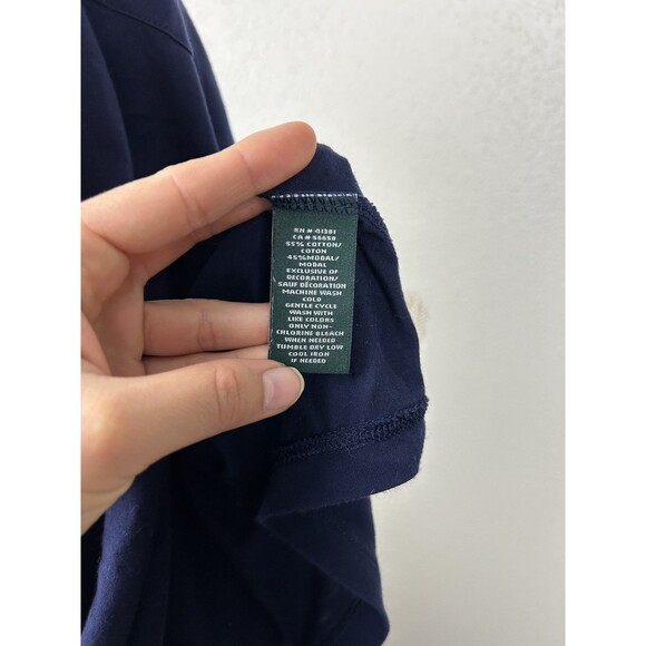 Lauren Ralph Lauren Cotton Blend Navy Blue Preppy Short Sleeve Crewneck Tee -Med - Picture 6 of 7
